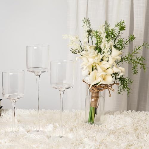 Glass Candleholders Tea Light Candle Holders Clear Wedding Weddings Hurricane Tall Elegant Ideal for Dining Party Home Decor Parties Table Settings Gifts Different Sizes (1 Set Large Clear) - Image 5