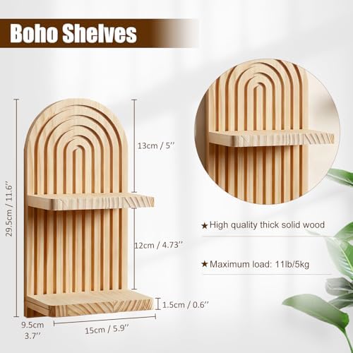 Artilady Boho Shelf Wall Decor, Wood Hanging Shelves for Storage Display - Image 2