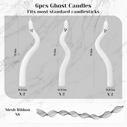 AYGXU Halloween Decorations Indoor-6 Pcs Twisting Ghost Candles with Ribbons Decor,Taper Candles,Halloween centerpieces for Party,Tables,Fireplace Decorations(Candlesticks not Included) - Image 2