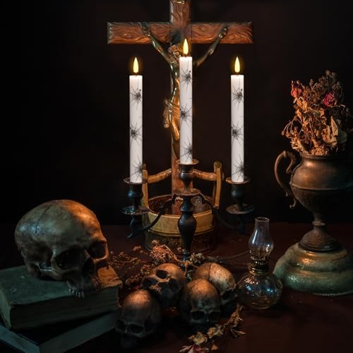 Halloween Flameless Taper Candles with Remote Timer, Cobweb Prints - Image 3