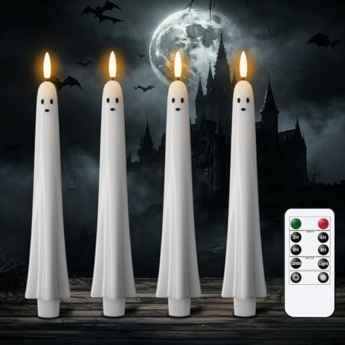Ghost Flameless LED Taper Candles Battery Operated Remote Timer by DRomance