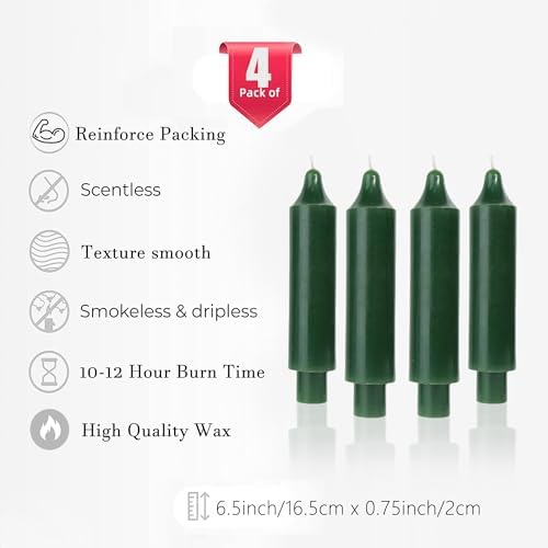 MAITREYA Short Taper Candle Candlesticks Dripless Dinner Candle for Wedding Party Decoration Home Dinner,6.5inch,4 Pack,Dark Green - Image 5