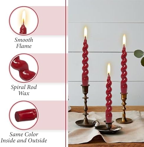 7.5 Inches Spiral Taper Candles Colorful Twisted Candle Dripless Long Candles, Handmade Candlesticks for Wedding Dinner Decor, Set of 4(Red) - Image 3