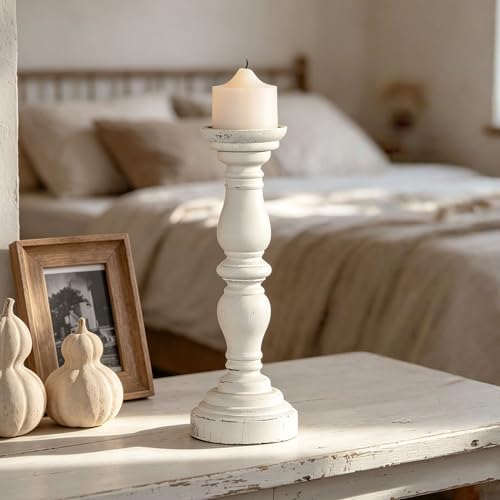 SOFE 14“ White Candle Holders for Pillar Candles, Farmhouse Rustic by SOFE