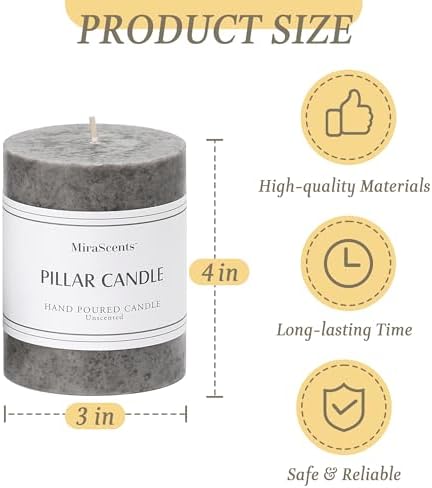 3x4 Inch Grey Pillar Candles Set of 3, Hand-Poured Unscented Pillar Candles - Image 3