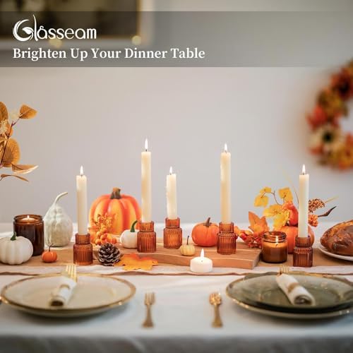Glasseam Glass Tapered Candlestick Holders: 10 Pcs Amber Fall Table Decor - Image 2