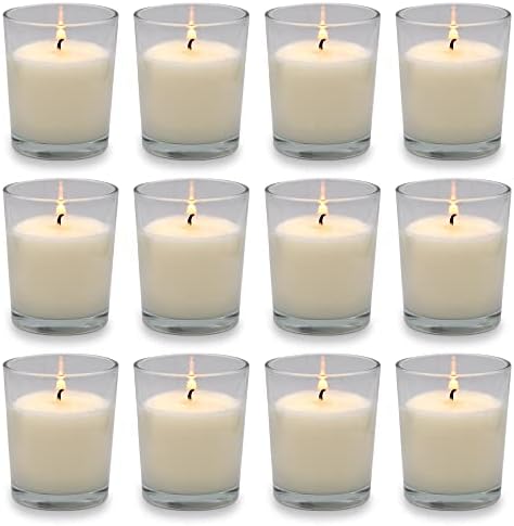 12 Packs White Votive Candles with Clear Glass Holder by Unknown