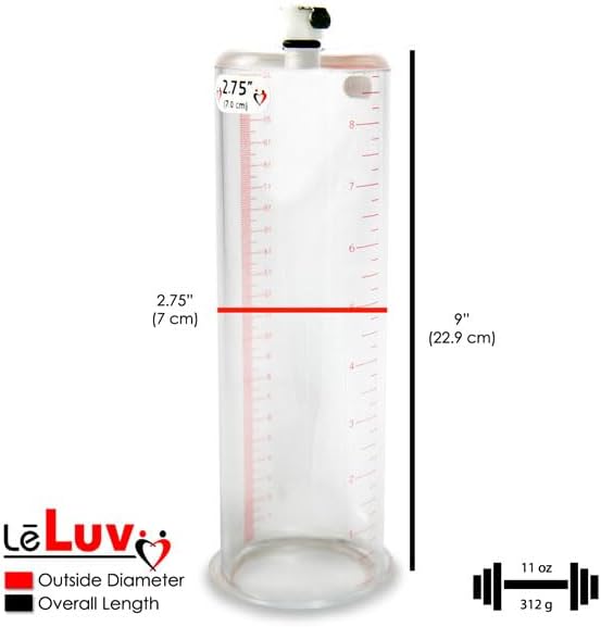 LeLuv Penis Pump Maxi Pink Nylon Handle + Protected Gauge - Bundle with Clear Hose, Silicone Donut Seal - 9 inch Length x 2.75 inch Diameter Cylinder