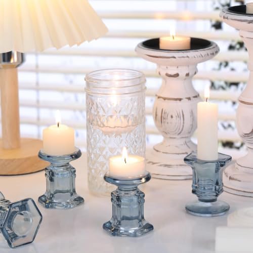 Lanttu 12 Pcs Blue Candlestick Holders Bulk, Glass Candle Holders Set - Image 3
