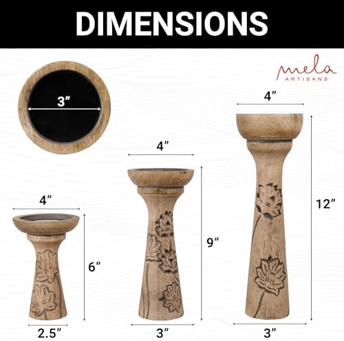 Mela Artisans Lotus Vine Wood Candle Holders - Natural Grey, Set of 3 - Image 2