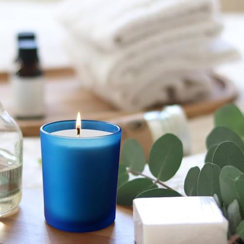 SHOWIN 10 OZ Thick Candle Jars for Making Candles 15 Pcs, Empty Jars with Wood Lids for Candle Making, Sample Container, Frosted Blue - Image 5