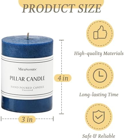 3x4 Inch Navy Blue Pillar Candles Set of 3,Unscented Large Pillar Candle - Image 3