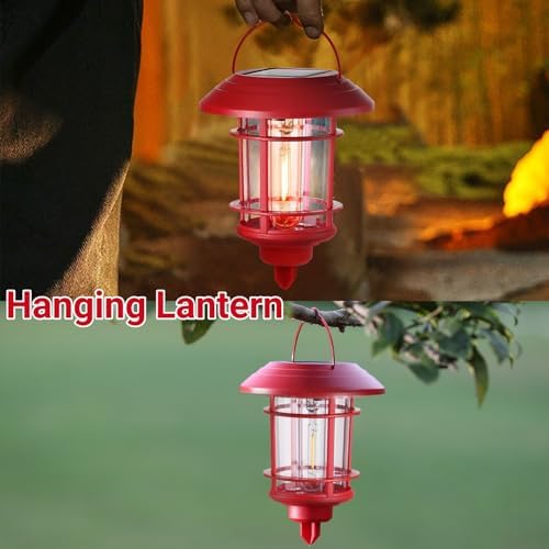 6 Pack Dual Use Solar Christmas Path Lights Outdoor, Hanging Lantern Solar Garden Light with Edison Bulb, Xmas Pathway Markers, Auto On/Off Candy Cane Lights for Patio Yard Walkway Driveway - Image 4