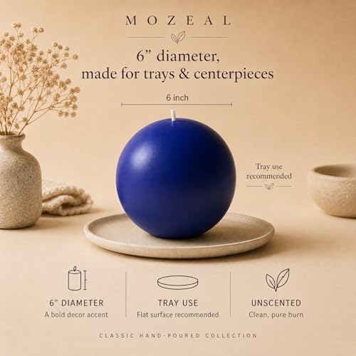 MOZEAL Hand-Poured, 6 Inch Royal Blue Large Round Ball Candles - Elegant Royal Blue Round Pillar Candles, Dripless, Unscented, Smokeless, Ideal for Formal Events. - Image 3