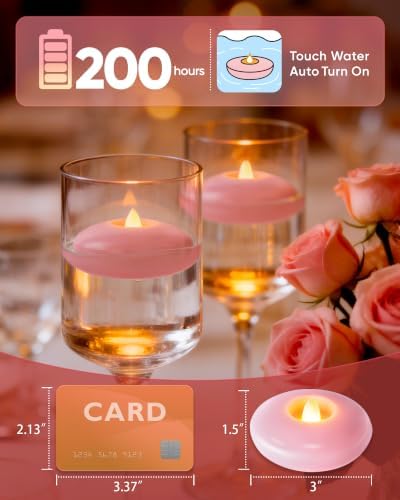 Homemory 12Pack 3" Pink Flameless Floating LED Candle, Waterproof Tealight - Image 2