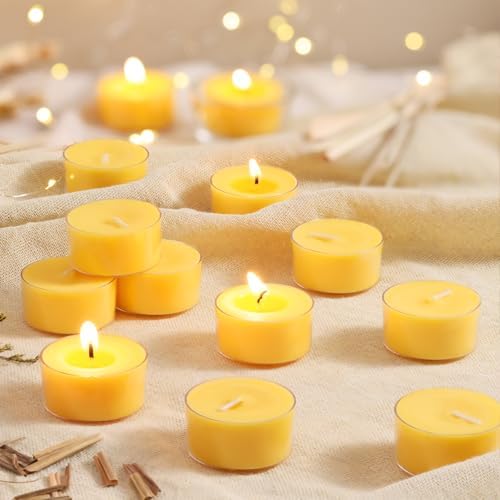 Citronella Scented Tea Lights Candles – Yellow – 6 Hour Burn – 100% Palm Wax – Scented Tealight Candles for Outdoor Summer Nights, Patio Dining – 16 Pack Scent Votive Candle by LAMORGIFT