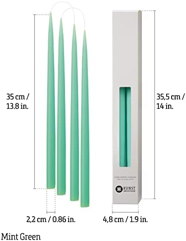 Kunstindustrien® Taper Candles – Set of 4, 13.8" – Made in Denmark, Long Burning Candles 15h, Unscented & Smokeless Candlesticks – Elegant Tall Candles for Weddings, Dinners & Home Decor (Mint Green) - Image 3