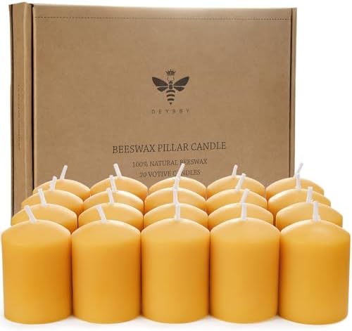 DEYBBY Natural Beeswax Votive Candles 8 Hours Burn Unscented Candles 20 Pcs by DEYBBY