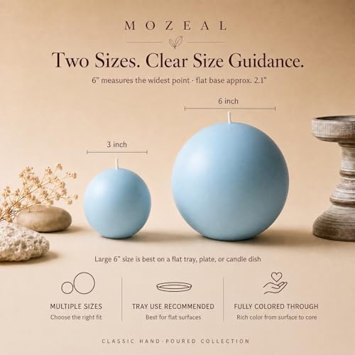 MOZEAL Hand-Poured, 3 Inch Baby Blue Round Ball Candles - Elegant Baby Blue Round Pillar Candles Set of 3, Dripless, Unscented, Smokeless, Ideal for Baby Showers. - Image 2
