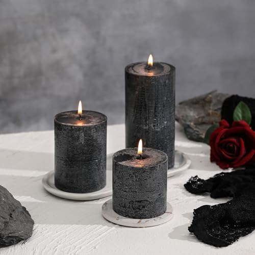 3x6 Inch Black Pillar Candles Set of 3 - Hand-Poured Unscented Candles, Long Clean Burning, Large Big Candle, Smokeless Dripless Candle for Dinner Table, Wedding, Home, Bathroom, Gothic Decor - Image 3