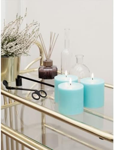 CANDWAX 3x3 Pillar Candles Set of 3 - Rustic Unscented No Drip Light Turquoise Candles for Home Decor, Weddings, Centerpieces - Image 6