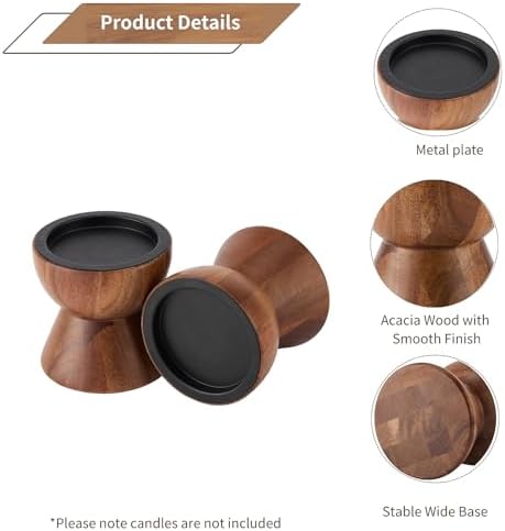 Set of 2 Rustic Acacia Wood Candle Holders for Pillar Candles - Image 3