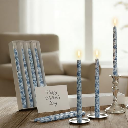 Chinoiserie Blue Floral Taper Candles - 10" Blue White Floral Candlestick Printed Long Flower Dinner Candle Sticks for Mother's Day Wedding Table Centerpiece Home Decor,4 Pack - Image 2