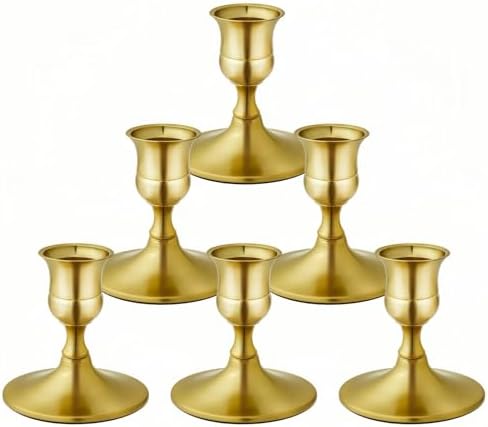 Brass Gold Candlestick Holders, Small Taper Candle Holders, Set of 6 by ECHFSM