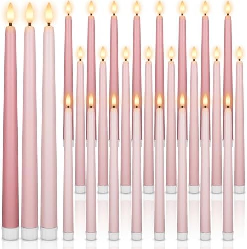 Macarrie 24 Packs Flameless Taper Candles Battery LED 11",Light Pink by Macarrie