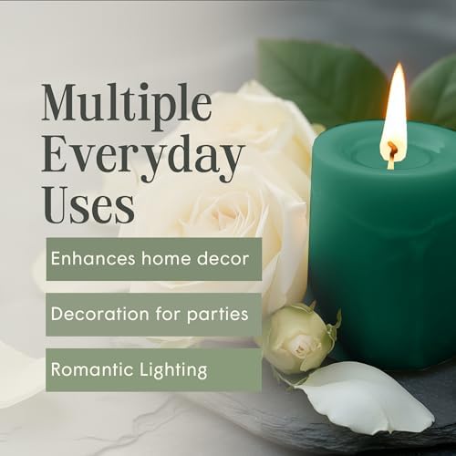 Mister Candle Dripless Unscented Green Pillar Candles, Set of 3 Hand Poured Solid Color Non-Scented Candles for Home Decor, Premium Wax, 60 Hr Burn Time - 3x4 Inch, Green - Image 6