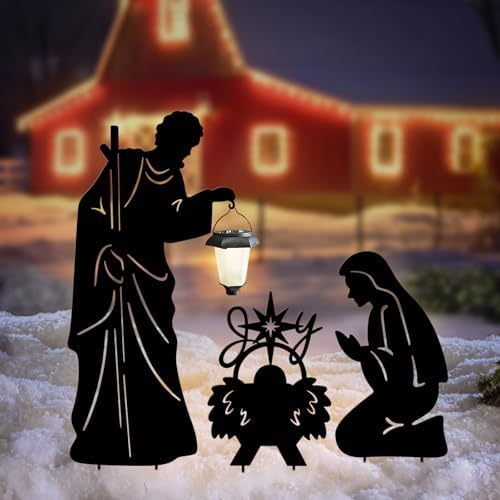Nativity Scene Outdoor Decorations,Christmas Solar Lights Yard Garden Stake by HokfirmHomeDecorGarden