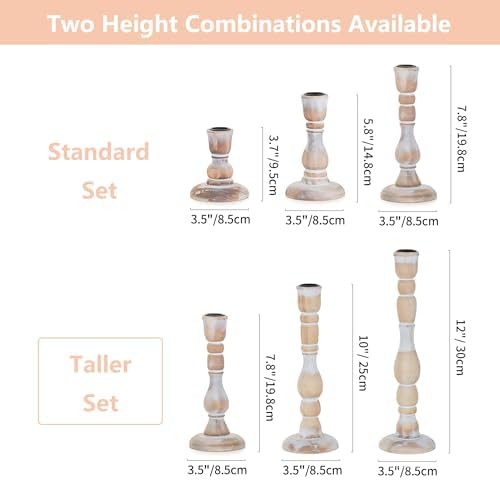 NUPTIO Tall Wooden Taper Candle Holders, Set of 6, Whitewashed - Image 2