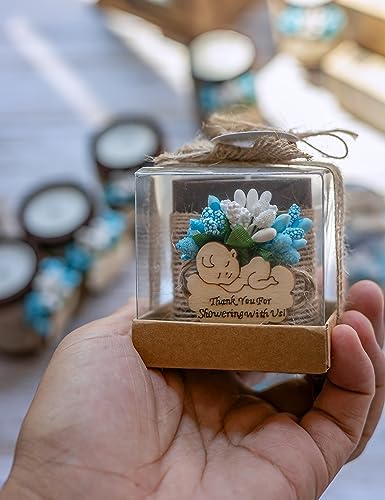 10-Piece Wooden Tea Candle Holders for Baby Shower Gifts, Gender Reveal Parties, Party Favors for Guests. (Dark Brown & Blue) - Image 6