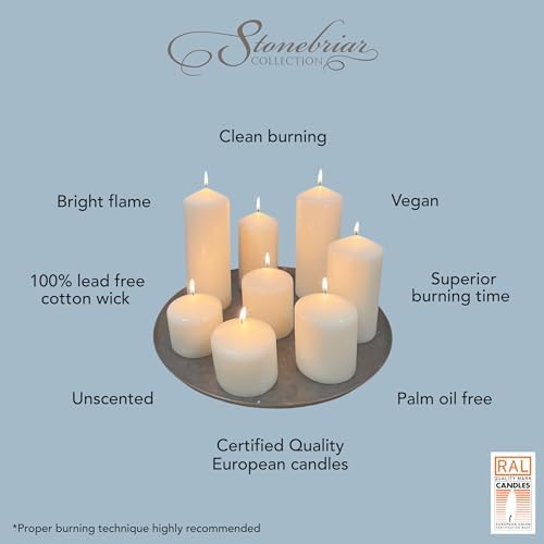 Stonebriar Unscented Pillar Candles – 80 Hour Burn Time, Long-Lasting Wax Candles for Weddings, Holidays, Home Décor & Special Events, Pack of 3, Ivory, 3" x 8" - Image 4