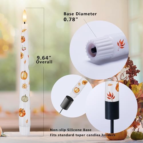 Fall Flameless Taper Candles, Pumpkin & Maple Leaf Battery Operated Candles - Image 2