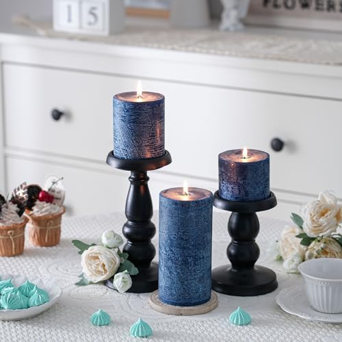 3x4 Inch Dark Blue Pillar Candles Set of 3 - Hand-Poured Unscented Candles, Long Clean Burning, Navy Blue Candle, Smokeless Dripless Candle for Dinner Table, Wedding, Home, Rustic Decor - Image 5