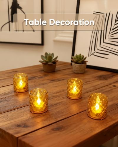 Homemory 2" Gold Acrylic Votive Candle & Holders with Auto Timer, 12 Pack - Image 4