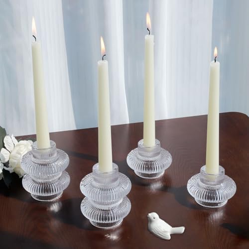 VOHO Dual Sized Candlestick Holders Set of 6, Clear Candle Sticks Holder by VOHO