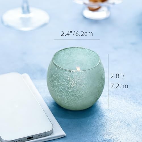 Blue Glass Candle Holders Set of 4, Vintage Frosted Ocean Blue Votive Candle Holders for Easter Decorations, Coastal Tealight Candle Holders for Wedding Centerpiece, Serene Blue Decor for Home Office - Image 6