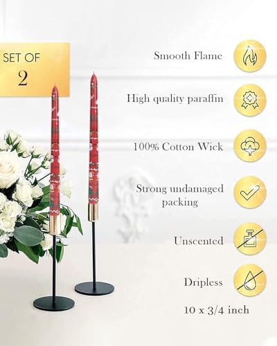 Christmas Taper Candles Red Taper Candles Candlestick Christmas Party Gift Winter Holiday Dinner Table Decorations,10inch,Set of 2,CHC - Image 4
