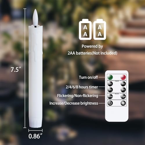 Flameless Flickering Taper Candles Two Remote, 7.5 Inch White Battery Operated LED Window Candles Timer,Set of 8 Plastic 3D-Wick Dripping-Wax Effect Flameless Candlesticks(0.86”Dia,Warm Fire) - Image 4