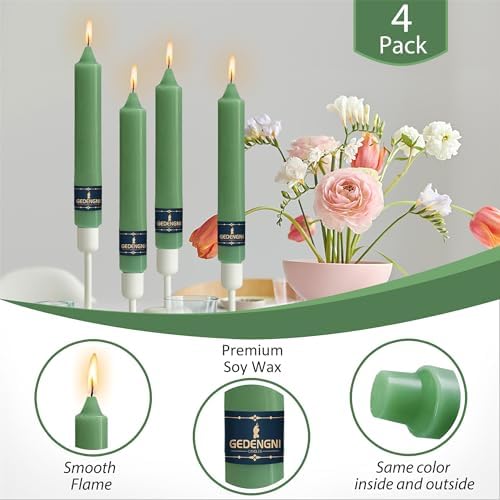 Taper Candles Green Candlesticks,9inch Short Tapered Candle Unscented Dinner Candle Dripless Candles for Mother’s Day Table Wedding Centerpieces Home Holiday Decor,30D-SAGE - Image 6
