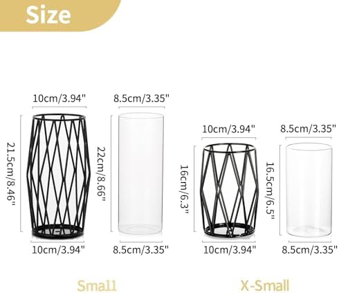 NUPTIO Black Geometric Hurricane Glass Candle Holders, Set of 2 - Image 2
