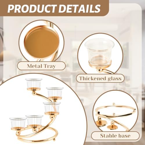 1Pc Gold 5-arm Metal & Glass Tea Light Candle Holders for Table Centerpiece, Glass Votive Tealight Holders/Candelabra Candlestick Holders for Wedding,Party, Anniversary,Christmas - Image 3