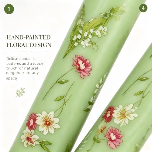Floral Taper Candles 10in Green Candle Sticks for Thanksgiving Table Decor - Image 3