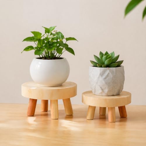 TOPZEA Set of 2 Mini Wooden Stool Display Stand, Short Boho Wood Riser Stools Small Desk Pedestal Stand for Candle, Indoor Plants, Gnome, Counter Decor - Image 4