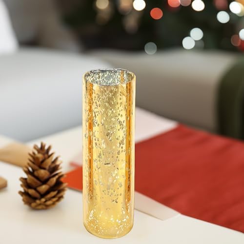 WGVI Hurricane Candle Holder Sleeve, W: 3", Ht: 10", Gold Speckled Glass Cylinder Open Both Ends, Chimney Tube Shade, 12 Pieces by WGVInternational-OpusGlassware