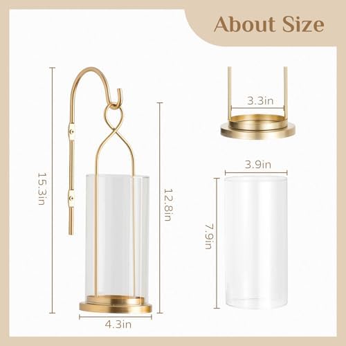 Gold Candle Sconces Set of 2, with Hurricane Glass - Image 3