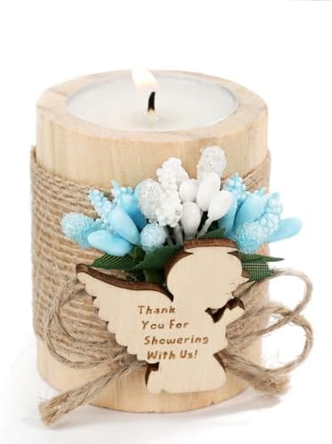 10 Pieces Handmade Wooden Angel Tea Candle Holder, Baptism Gift, Baby Shower Favors for Guests, Birthday Party Favors,Adult Baptism.(Light-Blue) by JusFavors