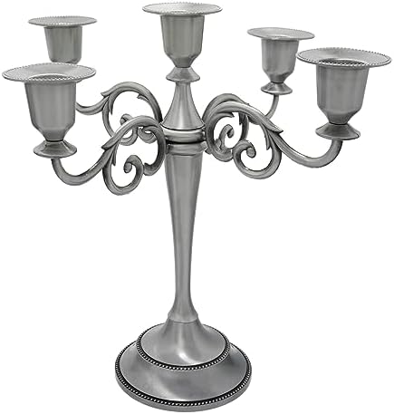 5-Arm Metal Candelabra Candle Holder Table Centerpiece, Pewter by Viscacha